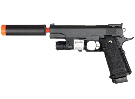 G6A M1911 A1 Metal Airsoft Spring Pistol with Silencer & Laser