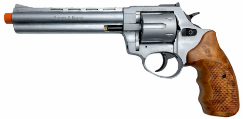 Zoraki R1 6" Barrel - Front Firing Blank Gun Revolver Satin with Wood Grips